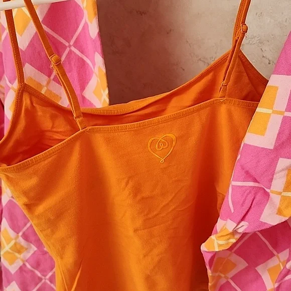 🧡🩷 VICTORIA'S SECRET Flannel Pink/Orange ARGYLE Pajama Set 🩷🧡